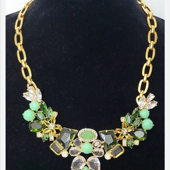 J. Crew Jewelry - Green Jewel Statement Necklace Gold Chunky Chain